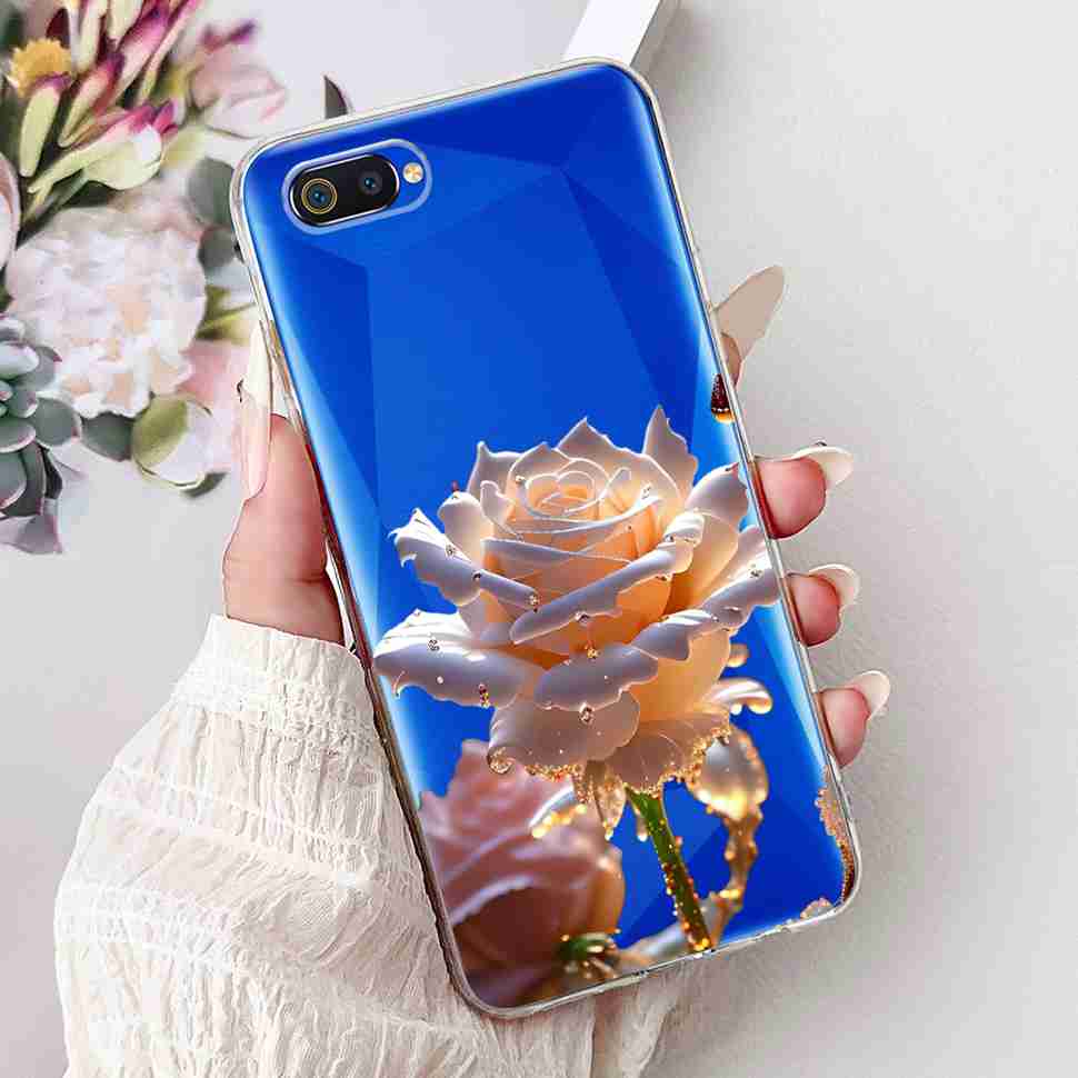 For Realme C2 RMX1941 6.1" Case Summer Fresh Mint Soft Silicone TPU Cover For Oppo Realme c2 C2 Luxurious Flowers Bumper Shell