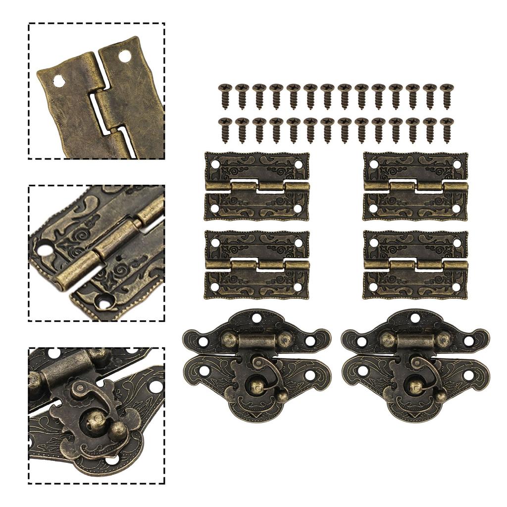 6pcs/set Cabinet Hinge Bronze Wooden Box Latch Hasp Hardware With Screws