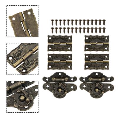 6pcs/set Cabinet Hinge Bronze Wooden Box Latch Hasp Hardware With Screws