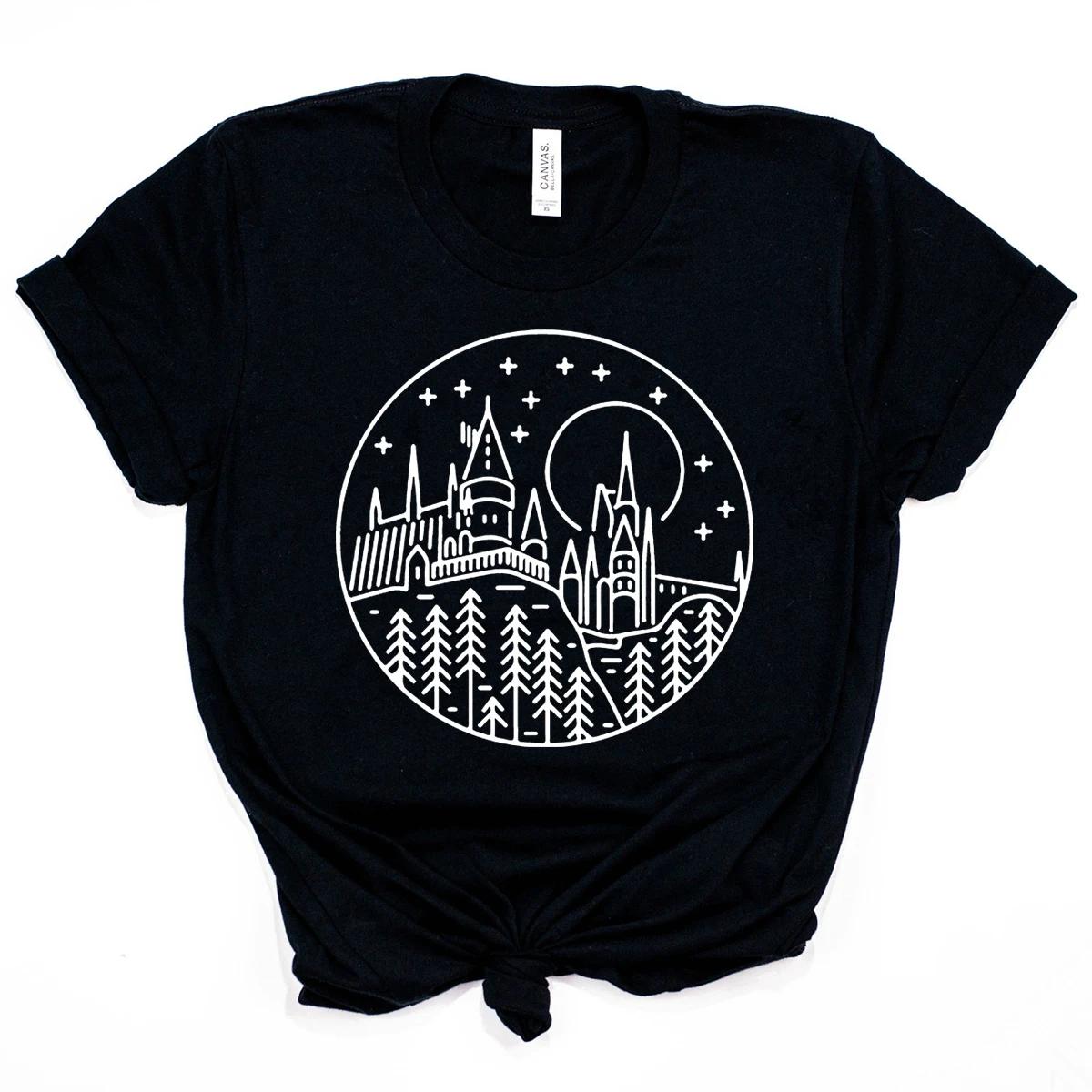 

2025 Magic School Castle Tshirt HogWart Is My Home Wizard Shirt HP Movie Inspired Tee Unsex Short Sleeve Tees Cute Fans Tops S