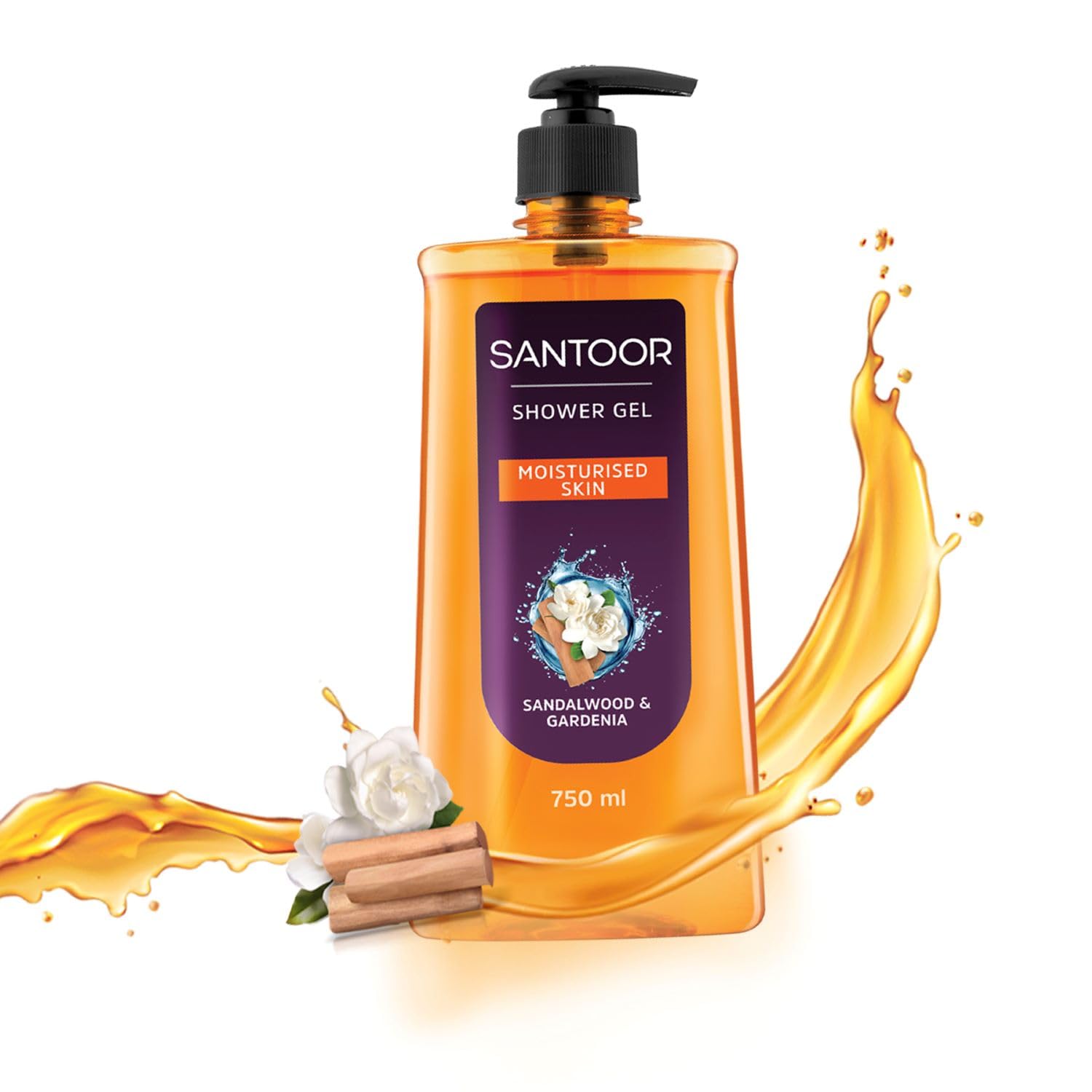 Santoor Moisturizing Shower Gel 750ml With Natural Sandalwood & Gardenia Extracts| For Men & Women| Moisturizing Body Wash With Glycerin | Suitable
