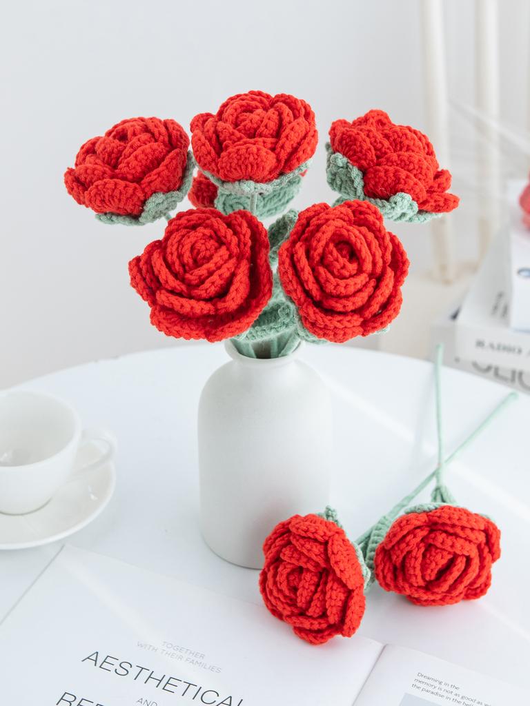 1/5pcs Artificial Handmade crochet Rose finish product Outdoor garden arch Wedding bridal bouquet Home bonsai party Diy gift box