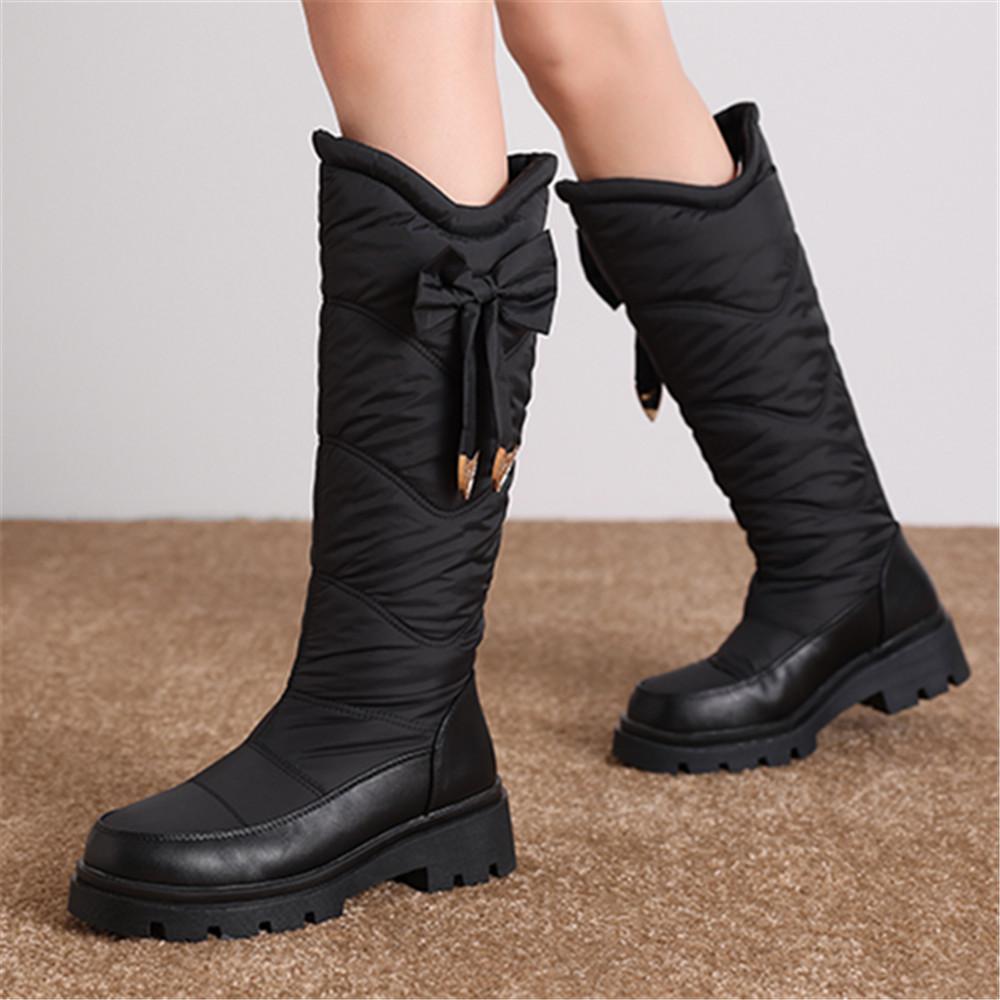 Waterproof  Winter Shoes Woman Platform Snow Boots Warm Fur Plush Casual Wedge Knee High Boots Girls Black White Shoes Ladie