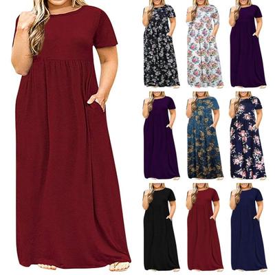 Grote Maat Dames Casual Los Kortmouwig Ronde Hals Mode Jurk