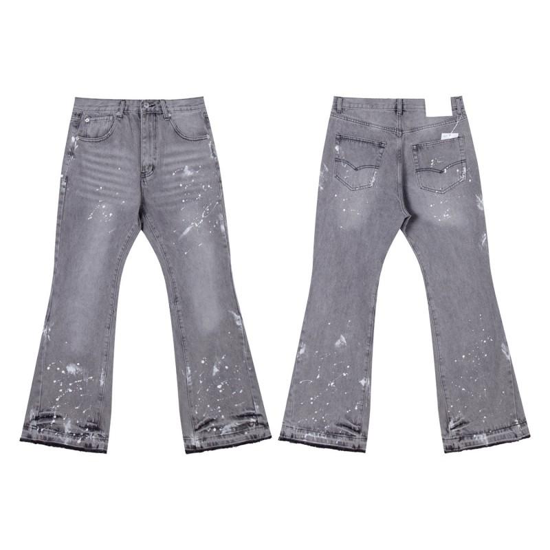Mens High Street Graffiti Jeans Vintage Washed Slightly Flared Long Pants