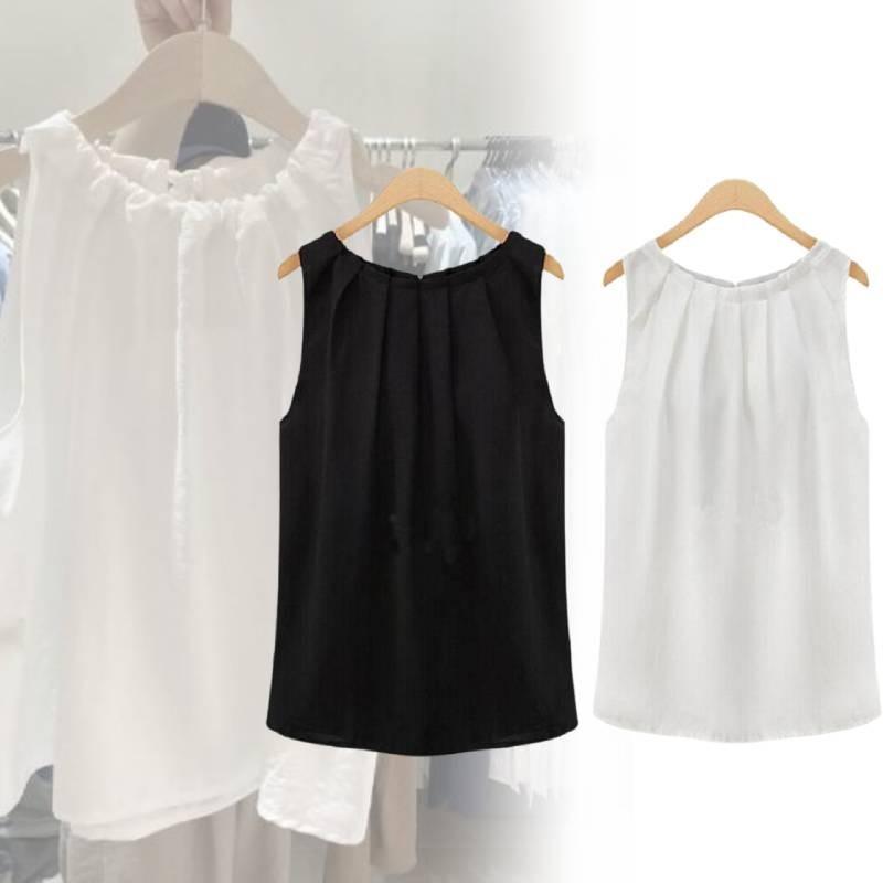 Chic Sleeveless Chiffon Tank Top Elegant Round Neck Pullover For Women