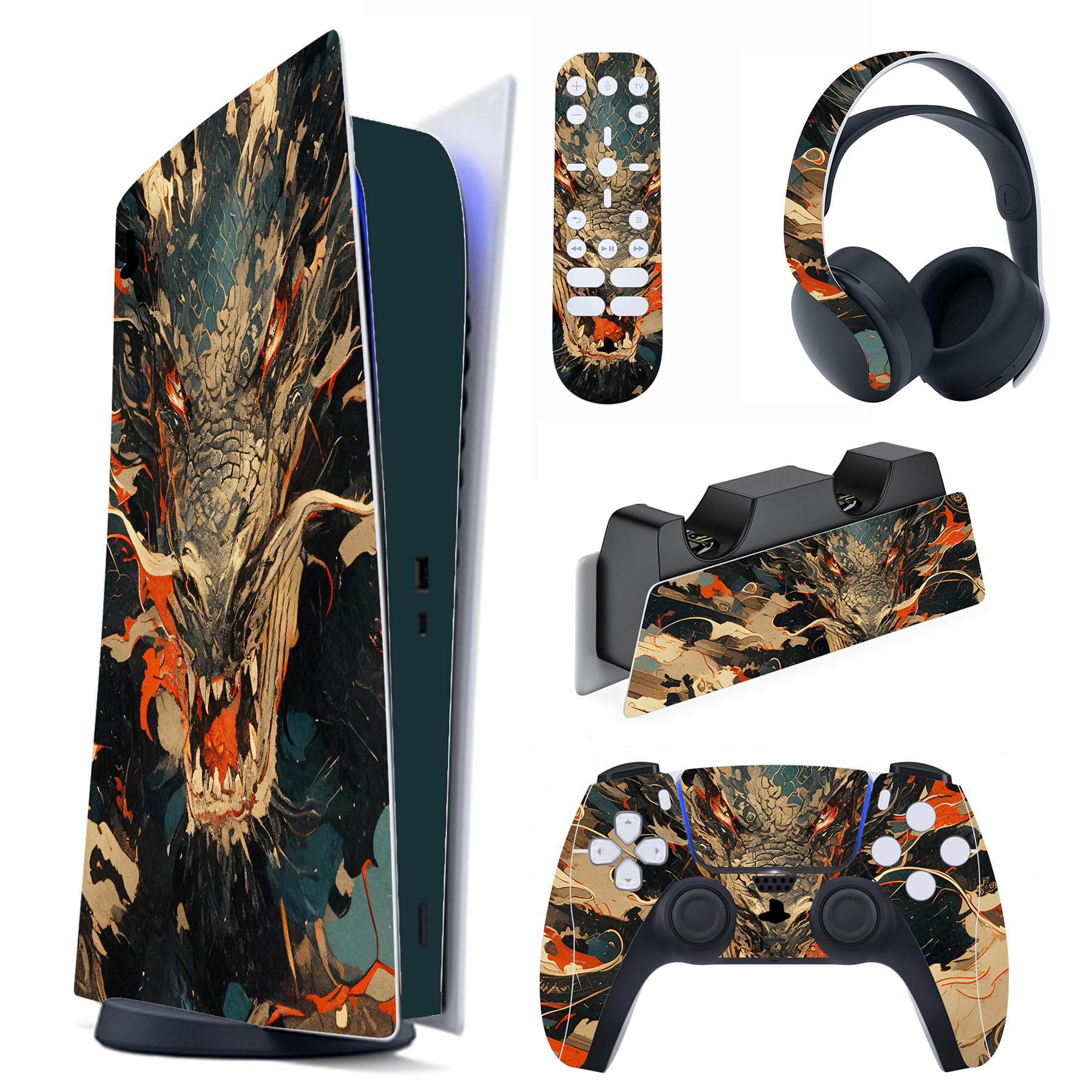 

Наклейка для консолі PlayVital PS5, вінілова наклейка для зарядної станції контролера PS5, гарнітури, пульта дистанційного керування (цифрова версія), &