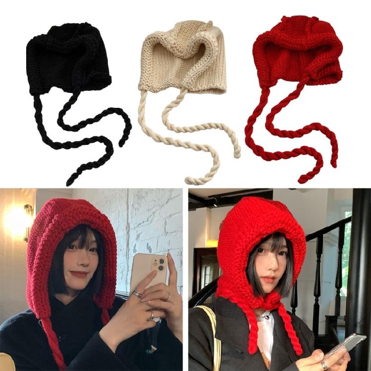 Oversized Unisex Knit Hooded with Neck Warmer Weaving Hat for Outdoor Activities and Street Fashion