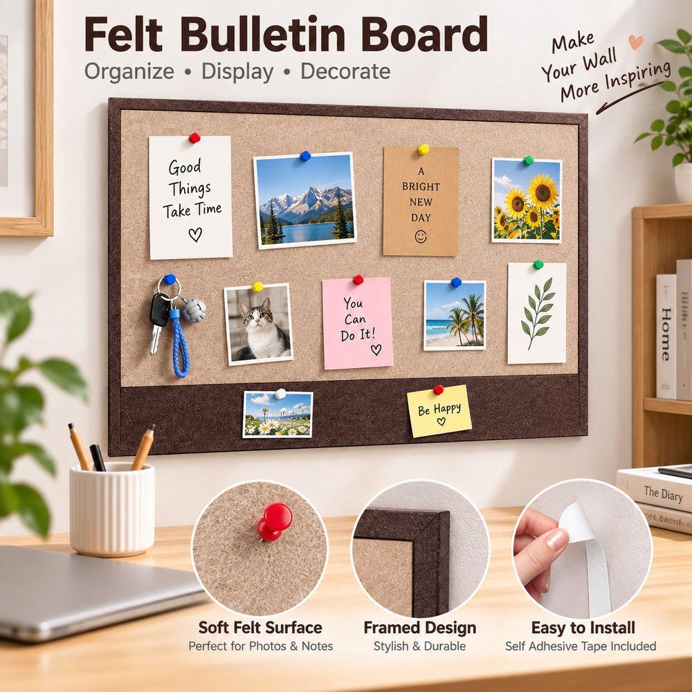 40x60cm Felt Bulletin Board Self Adhesive Cork Bulletin Board New Photo Display Board  Home Office