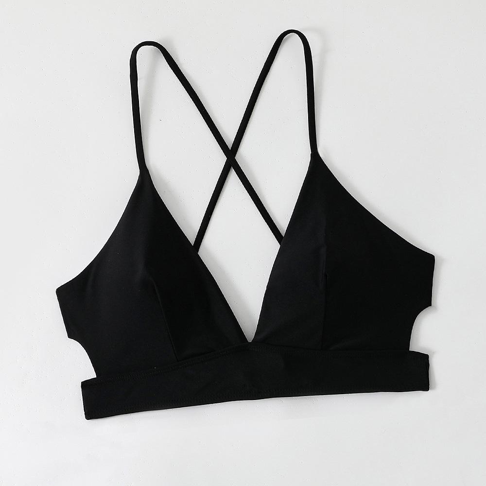 Black and Pink Cross-Back Bikini Top - Sexy Sport Camisole with Tie Straps