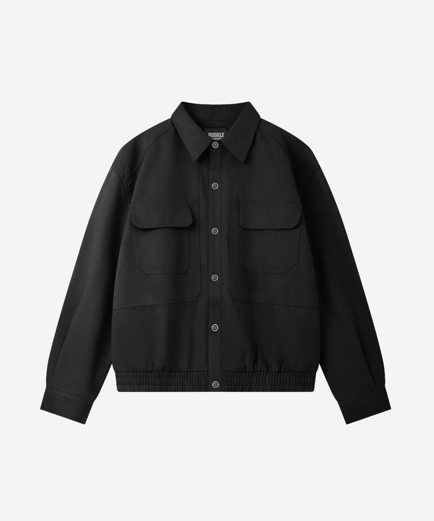 BUCKLE DOWN Simple Oversized Lyocell Twill Jacket (Black)