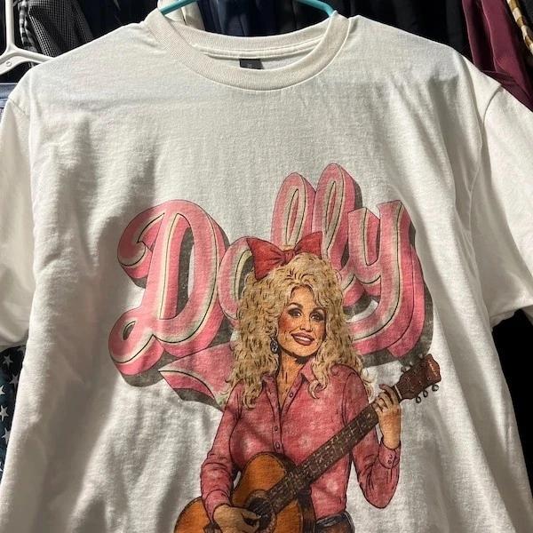 Retro Dolly Shirt Pink Cowgirl Graphic Tee, Country Music Shirt, Western Shirt S