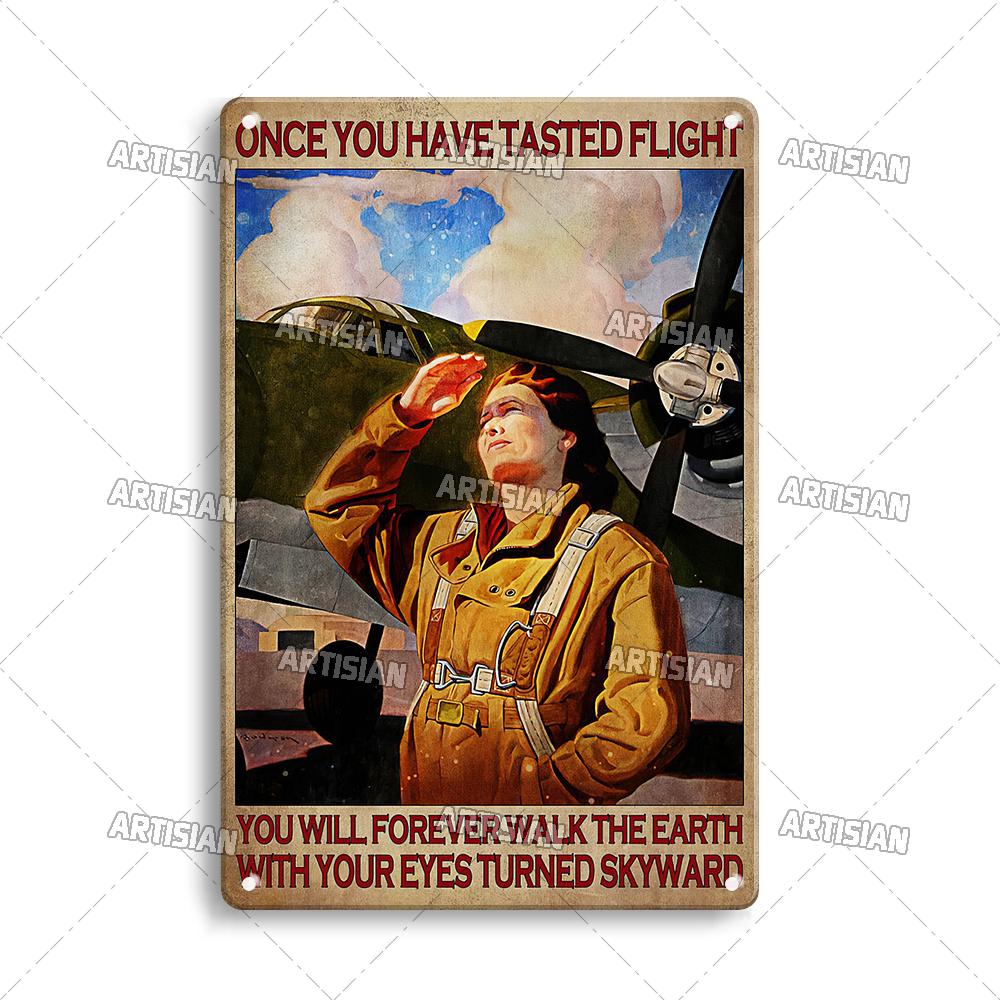 Artisian Flying Metal Sign Pilot Tin Poster Flight Attendant Decorative Plate Wall Decor Garage Bar Pub Club Hotel Cafe Kitchen