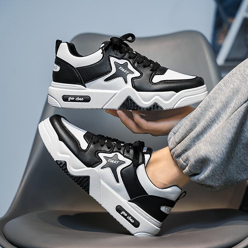New Autumn Men's Sneakers Men's Comfortable Platform Shoes  Trend Lace-up Vulcanized Shoes White Casual Sneakers