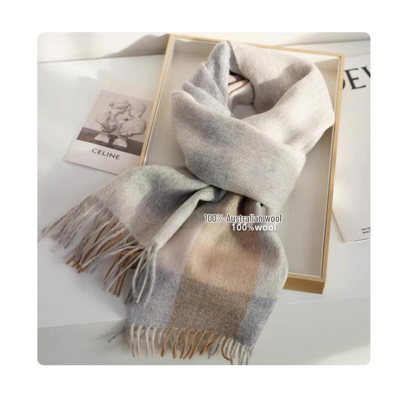 HANDUNYOU Australian Wool Plaid Scarf
