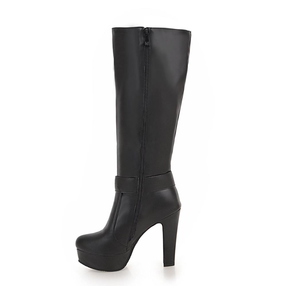 Winter Knee High Boots Women Autumn Knight Black White Large Size High Heels Platform Zipper Fashion Buckle Ladies Long Shoes