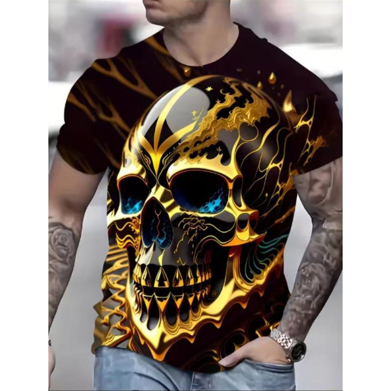 Summer Round Neck 3D Skull Print Top Fashionable Casual Short Sleeved Men's T-shirts