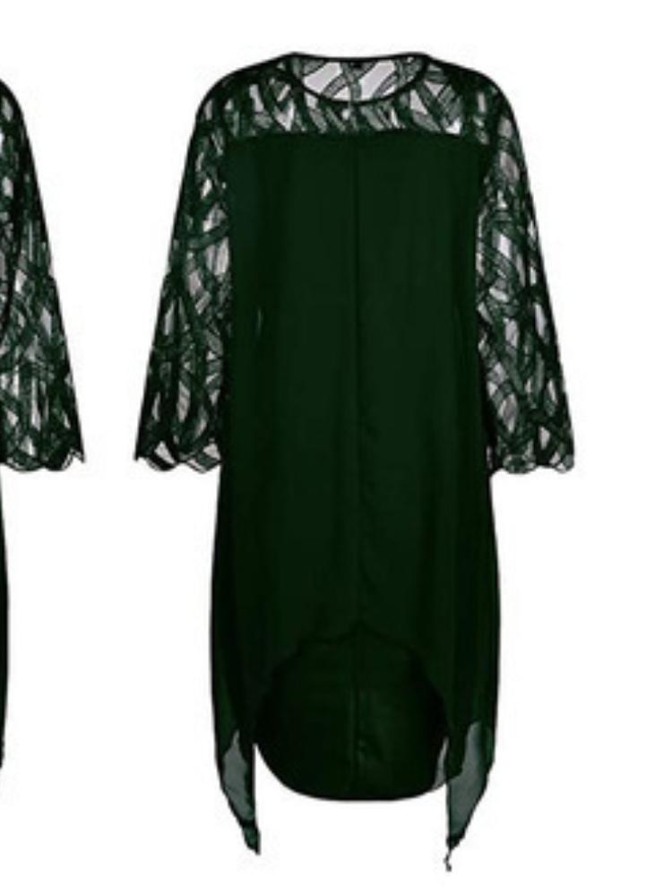 Women's White Round Neck Lace Sleeve Asymmetrical Hem Dress with Multi Color Options
