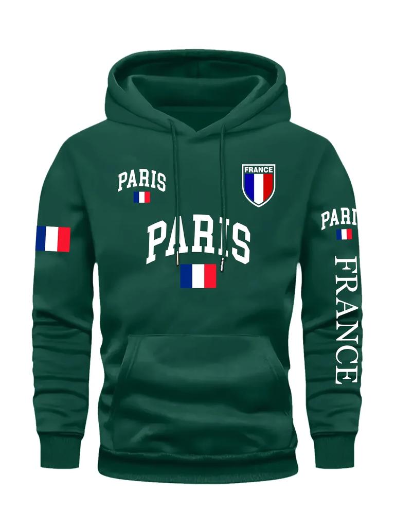 Paris Flag Letter Printed Men Women Hooded Sweatshirt Autumn Winter Daily Outdoor Vacation Fitness Casual Loose Warm Sportswear