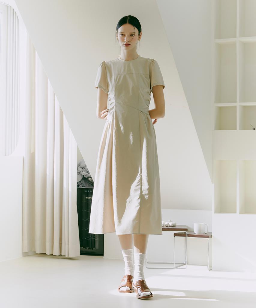 Etmont Side Shirring Dress Beige