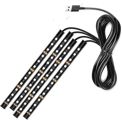 USB Car Floor Light, LED Foot Lighting, Tape, Illumination, 12 Lights, 4 Lights (Green, 4 X 12 Lights)