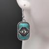 Vintage Shield Ethnic Earrings 925 Silver Green Turquoise Studs