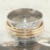 Vintage Hand Carved Wide Women's Ring Creativity Two Color Metal Geometry Daily Wear Party Jewelry Anniversary Gift
