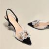 Fashion 2025 ladies New summer Sandals Fashion rhinestone high heels Transparent square buckle sandals Pointed elegant Women pumps Mujer