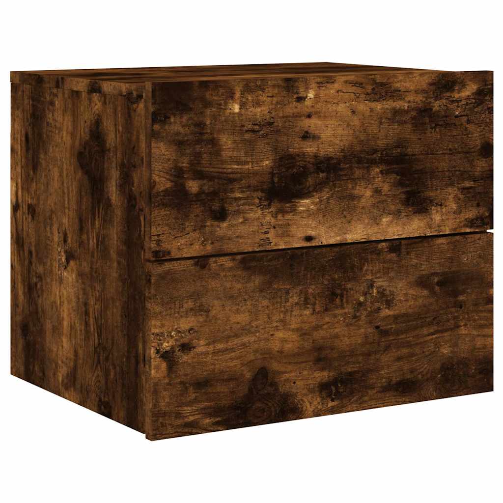 Wall Mounted Nightstand with RGB LED Lights Smoked Oak