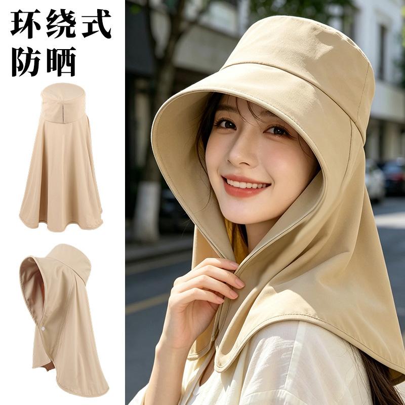 Spring and summer sun protection hat women's big eaves UV protection shading shawl hat outdoor neck protection face bucket hat foldable