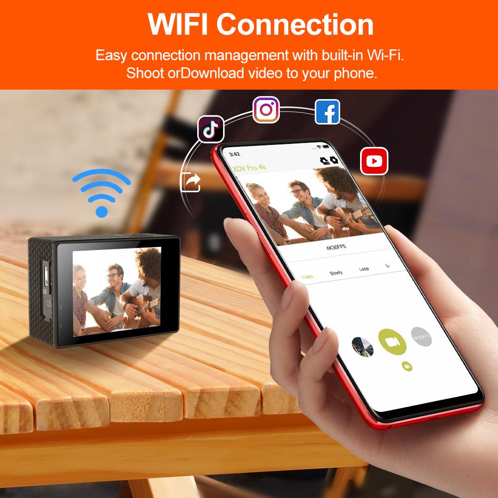 Action Camera, 4K High-definition Underwater Camera, Wireless WiFi Waterproof Outdoor Digital Camera