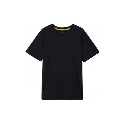 Schweres Rundhals-T-Shirt Locker Geschnitten Einfarbig Bedruckt Kurzärmlig Herren Tops Schwarz 1383378-001