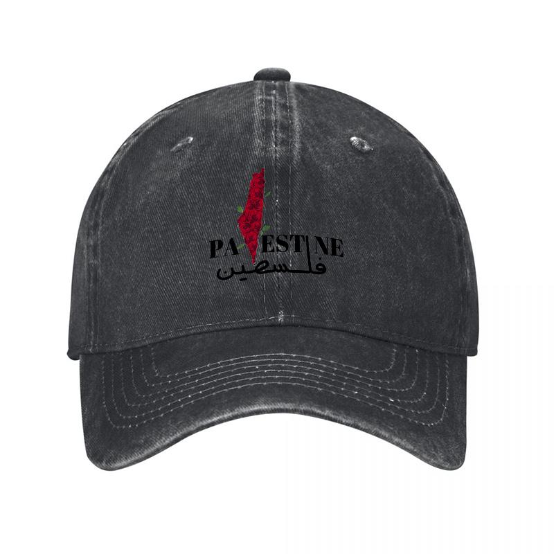 Palestine Embroidered Washed Cotton Baseball Cap Red Key Design Unisex Adjustable Hat Daily Outdoor