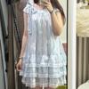 Spring and Summer Show Temperament Princess Short Skirt Seaside Vacation Skirt Lace Splicing Design Short-sleeved Age-reducing Dress