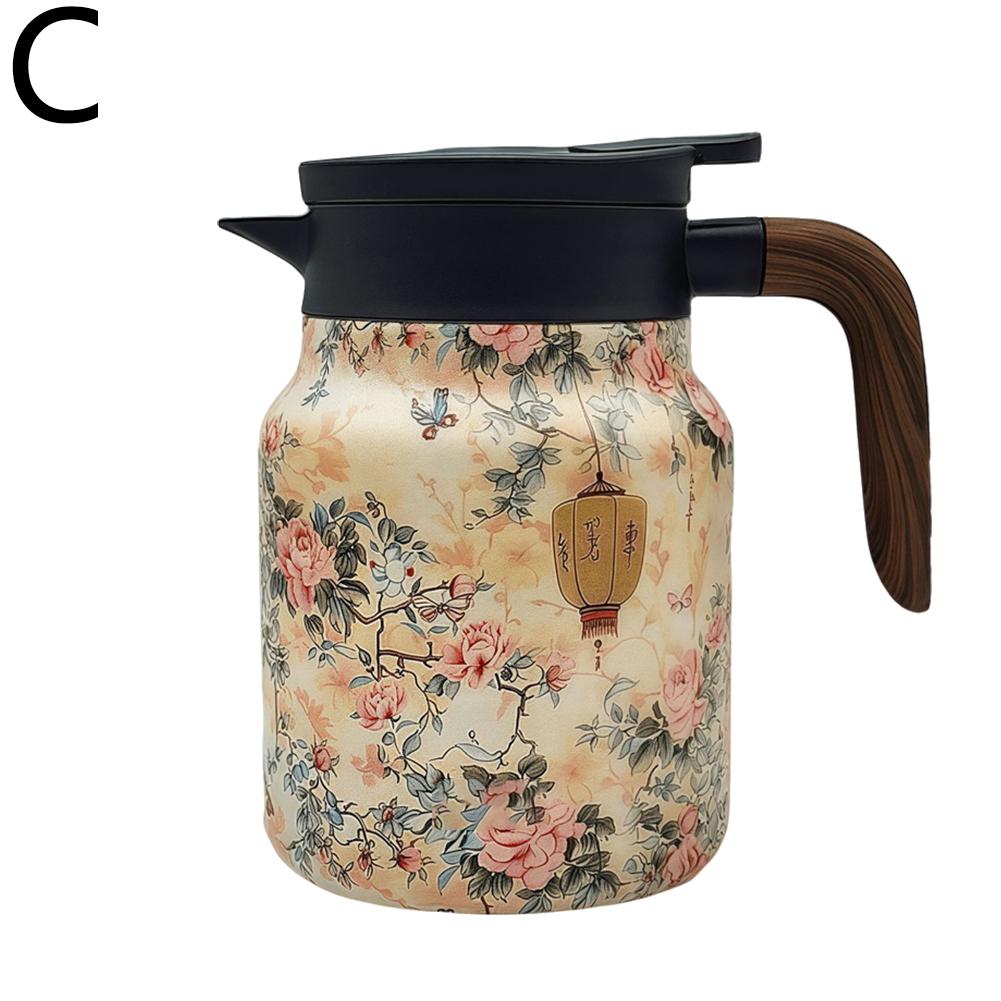 Floral Pattern Teapot Floral Steel Tea Kettle 1000ml Drip-Proof Tea Pot Kitchen Tea Kettle Tea Infuser Kettle Family
