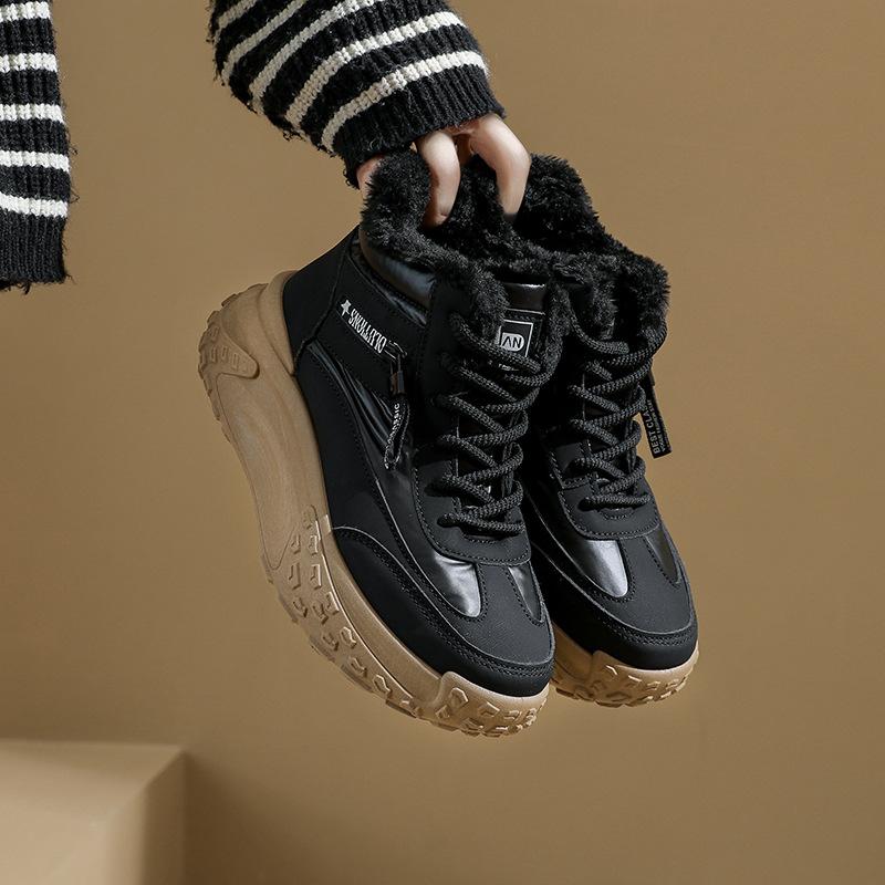 Fleece high-top snow boots women's winter new student ins thermal casual shoes cotton shoes K
