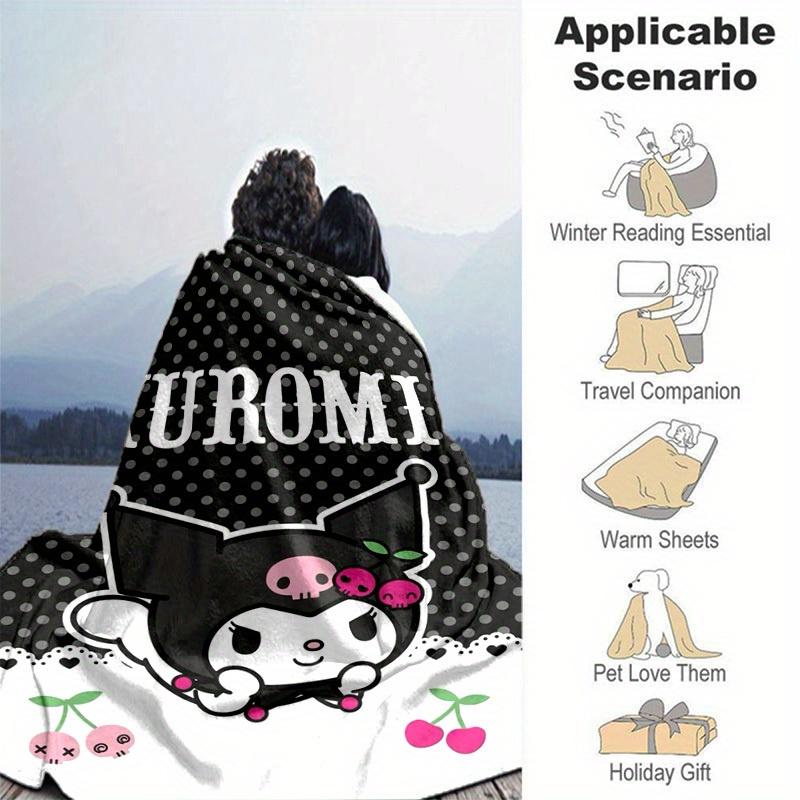 1pc. Cute Kuromi Skull Cherry Print Blanket - Perfect for Home, Office, Outdoor Use, Gift Idea, Suitable for All Seasonsz041760