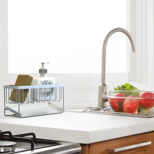 mengmiandaxia Stainless Steel Sponge Rack, Sponge Holder, Rust-Resistant, Kitchen Sponge Detergent Holder, with Movable Divider for Bathroom/Kitchen S