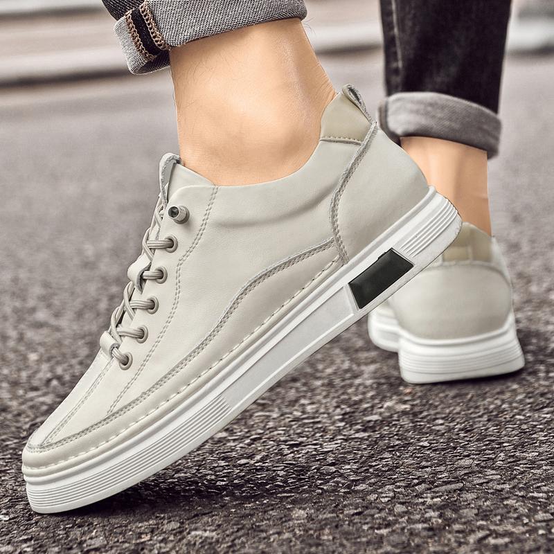 Fashion Summer Genuine Leather Lightweight Lace-Up Sports Shoe Outdoor Comfy Antiskid Thick Bottom Board Shoes Mens Oxford Casual Shoes