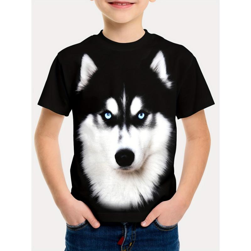 Barneklær Gutter T-skjorte Kort Erme 3D Hundetrykk Barn Sommerklær Kreativ Stilfull Streetwear Rund Hals Jenteklær