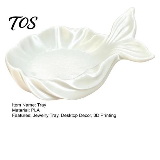 Pink Jewelry Dish Fishtail Storage Tray, Large Capacity Groove Design, Pearlescent Organized Vanity Decor 3D Printing Desktop Ornament, for Rings And