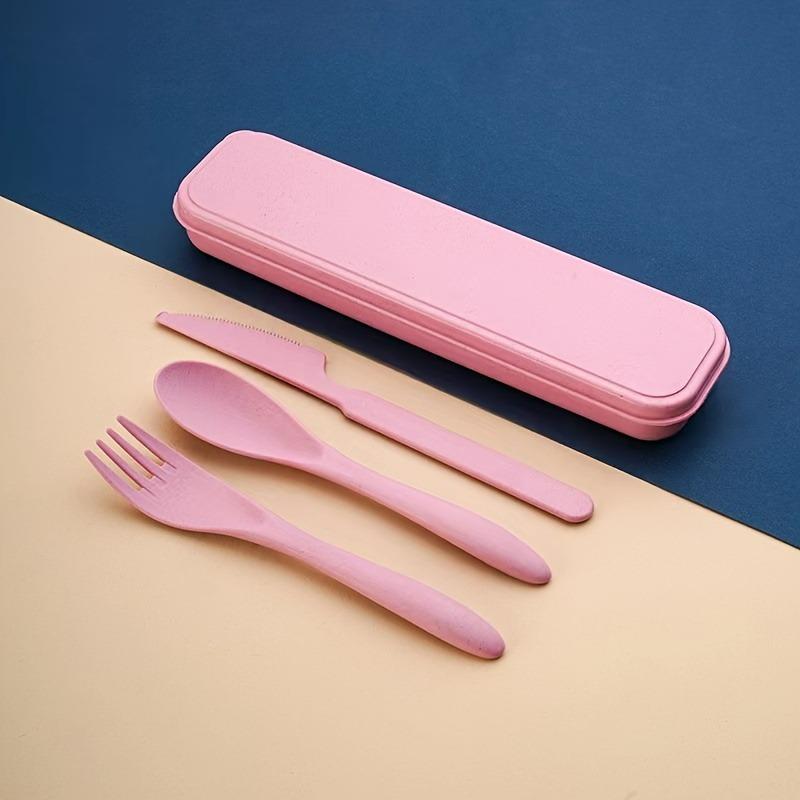 3pcs Outdoor Travel Knife, Fork, and Spoon Cutlery Set with Storage Box, Reusable Lightweight Utensils for Travel, Work, School