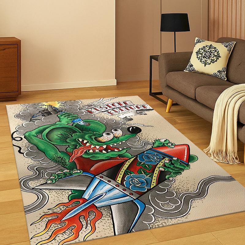 

Rat Fink Cartoon Racing Car Moto Sign Carpet Rug for Bedroom Living Room Sofa Doormat Home Decor,Kid Game Area Rug Non-slip 40x60cm