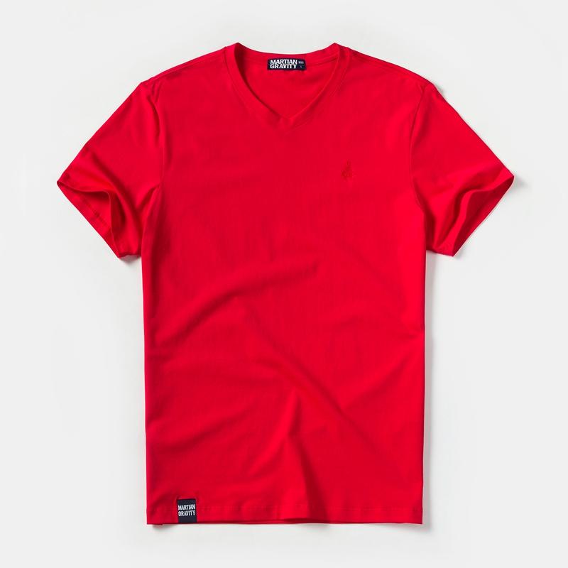 Мужская футболка Однотонная с V-образным вырезом Мужская футболка с коротким рукавом Повседневные топы Хлопок Тонкий Базовые топы Ткань с лайкрой M