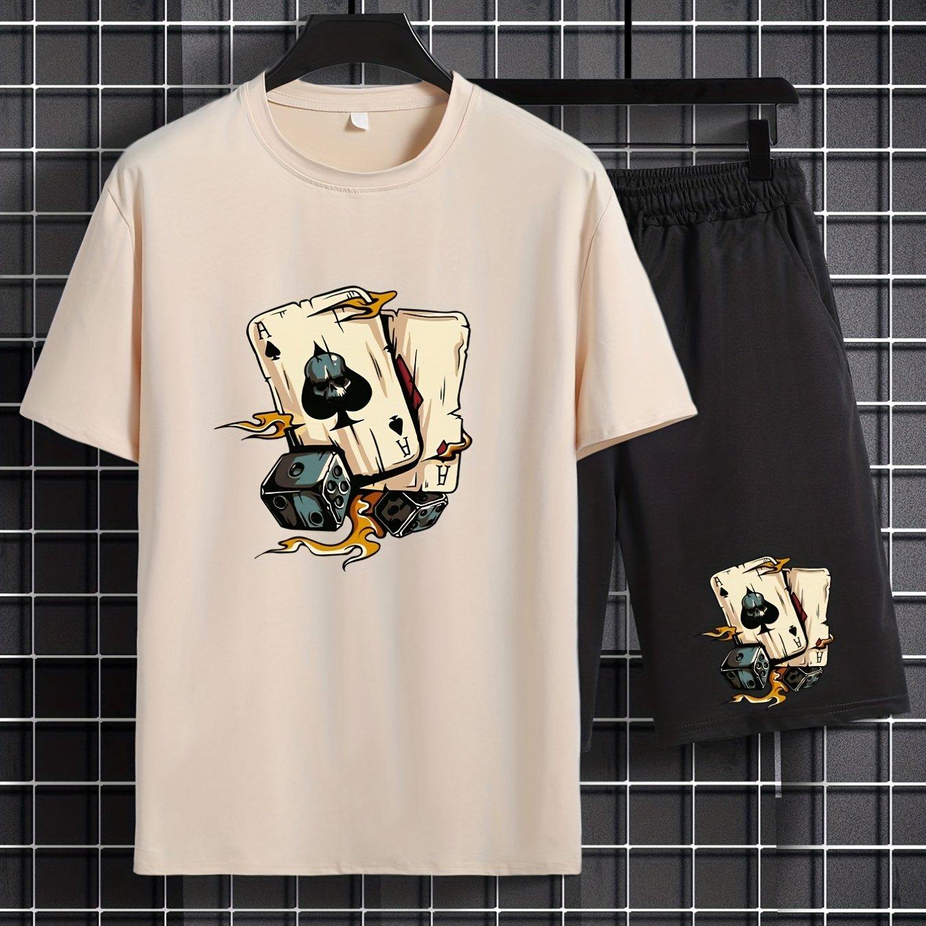 

Чоловічі повсякденні модні покерні елементи з графічним принтом, зручні комплекти футболок і шорт з круглим вирізом і короткими рукавами, літній великий одяг великого розміру 6XL