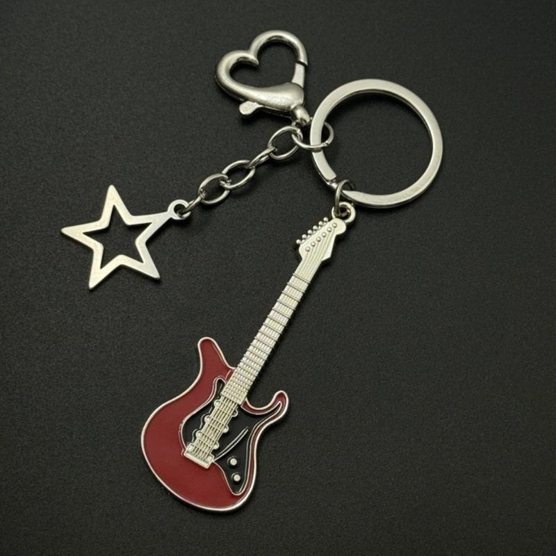 Fashion Star Guitar Keychain Pendant Simple Hanging Decorations Keyring Charm for Purse Bag Backpack Handbag