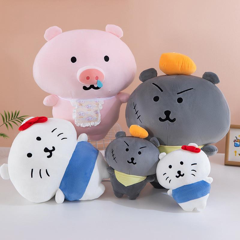 Grey Wolf Hello Kitty Pig Plush Toy Cute Cartoon Stuffed Animal For Kids And Adults