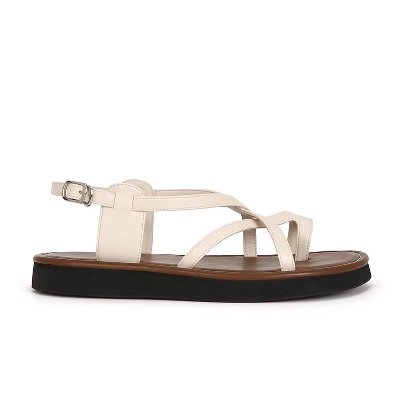 Sheepskin version~ Retro cross strap cover toe platform beach leather sandals women's shoes casual