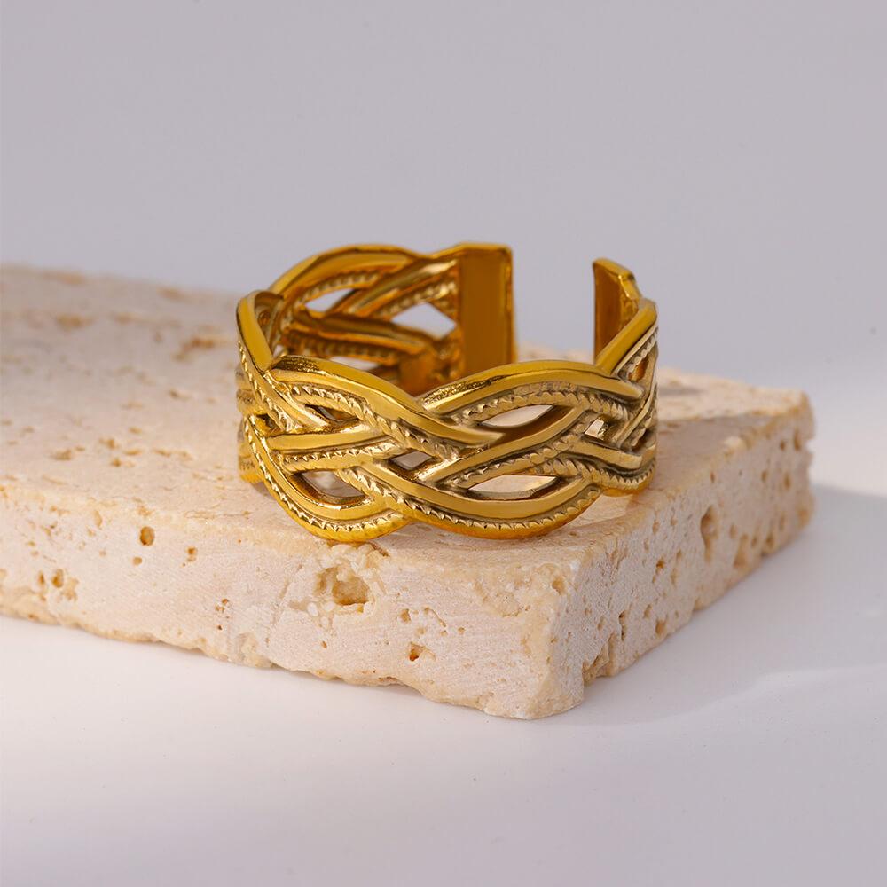 Stainless Steel Hollowed Rings Gold Color Open Finger Ring for Women Aesthetic Jewelry Accessories Birthday Gifts Anillos Mujer