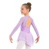 Robe de Danse Fille Manches Longues Col Rond Décoration Sequins Fleur Devant Creux Dos Robe de Performance Élégante